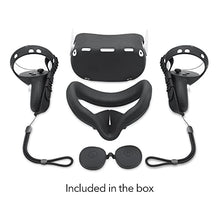 Load image into Gallery viewer, Wasserstein Silicone Skin Set Compatible with Oculus Quest 2 - Includes Oculus Quest 2 Accessories - Controller Grip Shells, Sweatproof Face Cover, Protective Lens Cover, Wrist Straps - (Black)
