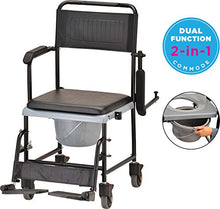Load image into Gallery viewer, NOVA Medical Products Drop Arm (for Easy User Transfer) Transport Chair Commode, Rolling with Locking Wheels & Removable Padded Seat, Hammertone