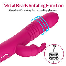 Load image into Gallery viewer, BOMBEX Beaded Thrusting Rabbit Vibrator William, 9.8" Triple Action G Spot Vibrator with Independent Clitoral Stimulator, 10 Patterns, Waterproof & Rechargeable Sex Toys for Women, Rose