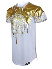 Load image into Gallery viewer, Screenshotbrand Mens Hipster Hip-Hop Premiun Tees - Stylish Longline Latest Fashion Print T-Shirts Gold Foil MD - White - Medium