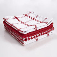 Load image into Gallery viewer, T-fal Textiles Cotton Flat Waffle Dish Cloth, Highly Absorbent, Machine Washable, 12" x 13", Red, 4-Pack