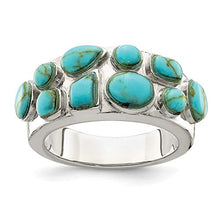 Load image into Gallery viewer, 925 Sterling Silver Lab Created Blue Turquoise Inlay Band Ring Size 7.00 Stone Fine Jewelry For Women Gifts For Her