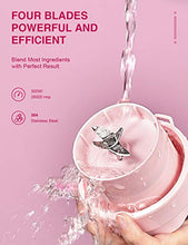 Load image into Gallery viewer, Portable Blender, 300W Rechargeable Personal Blender for Shakes and Smoothies, Mini Blender with Tritan Travel Cup for Sports, Travel, Gym, Home and Office, Pink