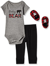 Load image into Gallery viewer, Little Treasure Unisex Baby Cotton Bodysuit, Pant and Shoe Set, Baby Bear Short-Sleeve, 6-9 Months