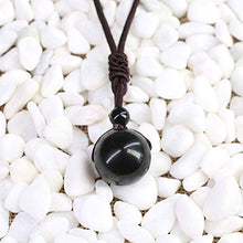 Load image into Gallery viewer, COAI Unisex Genuine Round Black Obsidian Bead Reiki Healing Pendant Adjustable Cord 18mm
