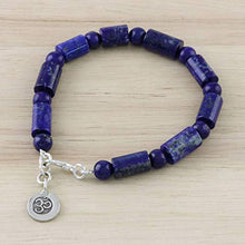 Load image into Gallery viewer, NOVICA Lapis Lazuli .925 Sterling Silver Beaded Bracelet, 7.25", Oceanic Om'