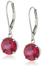Load image into Gallery viewer, 10k White Gold Round Checkerboard Cut Created Ruby Leverback Earrings (8mm)