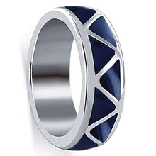 Load image into Gallery viewer, Southwestern Style 6mm Wide Lapis Lazuli Gemstone Wedding Band Sterling Silver Unisex Ring Size 13