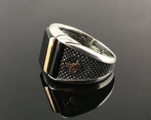 Load image into Gallery viewer, KAR 925K Stamped Sterling Silver Black Onyx Men's Ring K6F (10.25)