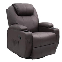 Load image into Gallery viewer, JUMMICO Recliner Chair Massage and Heating Living Room Chair, Rocking and 360° Swivel Home Leather Sofa with 2 Cup Holders and Side Pockets (Brown)
