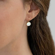 Load image into Gallery viewer, 14k Solid Yellow Gold White Opal 8mm Gemstone Dangle Earrings, Dainty Opal Gemstones Earrings, Bridal Handmade Wedding Jewelry Gift for Brides, Graduation Gift