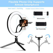 Load image into Gallery viewer, Selfie Ring Light with Tripod Stand, 10.2" Desktop LED Makeup Ring Light, Phone Holder for YouTube Video, Live Stream, Shooting, Dimmable Selfie Ring Light with 3 Light Modes & 14 Brightness Level