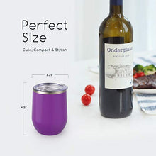 Load image into Gallery viewer, Maars Bev Stainless Steel Stemless Wine Glass Tumbler with Lid, Vacuum Insulated 12 oz Cup | Spill Proof, Travel Friendly, Fun Cocktail Drinkware - Purple