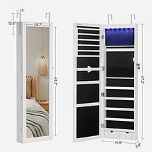 Load image into Gallery viewer, SONGMICS 6 LEDs Mirror Jewelry Cabinet, 47.2"H Lockable Wall/Door Mounted Jewelry Armoire Organizer with Mirror, 2 Drawers, White UJJC93W