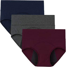 Load image into Gallery viewer, INNERSY Womens Menstrual Period Panties High Waist Cotton Postpartum Underwear 3 Pack(X-Large, Dark Red&Navy&Gray)