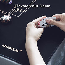 Load image into Gallery viewer, SLOWPLAY Godel Texas Hold'em Poker Mat | Portable Poker Table Top, Black and Champagne Gold, 70 x 35 Inch, Water Repellent, Noise Reduction, and Premium Carrying Bag for Games Everywhere