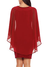 Load image into Gallery viewer, Alinemyer Womens Chiffon Round Neck Cocktail Party Overlay Midi Dress Red XL
