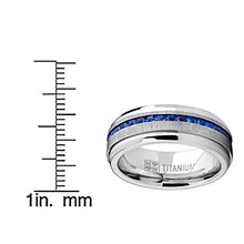 Load image into Gallery viewer, Metal Masters Co. Men's Titanium Wedding Band Engagement Ring W/Blue Simulated Sapphire Cubic Zirconia Princess CZ 10.5