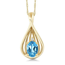 Load image into Gallery viewer, Gem Stone King 10K Yellow Gold Swiss Blue Topaz and Diamond Teardrop Pendant Necklace For women (0.50 Cttw, with 18 Inch Chain)