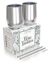 Load image into Gallery viewer, llumé Double Wall, Insulated, 2 12oz Stainless Steel Wine Tumbler with Lid, Straw, Cleaner Set- Dishwasher Safe Cups, For Hot/Cold Drinks, Coffee, Cocktail - Perfect Gift for Housewarming, Birthday