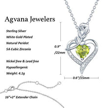 Load image into Gallery viewer, Agvana August Birthstone Jewelry Peridot Necklace for Women Sterling Silver Rose Flower Heart Pendant Necklace Fine Jewelry Anniversary Birthday Gifts for Women Girls Mom Wife Daughter Lady Her