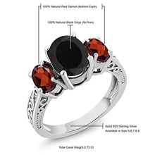 Load image into Gallery viewer, Gem Stone King 925 Sterling Silver Black Onyx & Red Garnet 3-Stone Women's Ring 2.73 Cttw (Size 6)