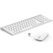 Load image into Gallery viewer, Wireless Keyboard Mouse, Seenda Ultra Thin Small Rechargeable Keyboard and Mouse Set with Number Pad, Aluminum Wireless Keyboard for Windows Laptop Computer, Silver White