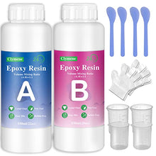 Load image into Gallery viewer, Epoxy Resin Kit, 42 OZ / 1100ml Crystal Clear Epoxy Resin for Art, Craft, Coating, Casting and Jewelry Making, Come with 4 Graduated Cups, 4 Stir Sticks and 10 Pairs Gloves