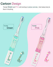 Load image into Gallery viewer, SEAGO Kids Electric Toothbrush, Sonic Tooth Brush Soft Bristles Battery Powered with Smart Timer and Colorful LED Waterproof for Baby & Kids with 2 Soft Bristles, Green