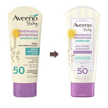 Load image into Gallery viewer, Aveeno Baby Continuous Protection Zinc Oxide Suncreen Lotion, Broad Spectrum SPF 50, 3 Fl Oz
