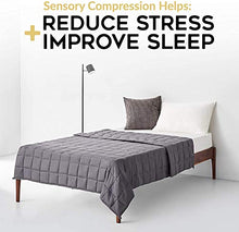 Load image into Gallery viewer, YnM Weighted Blanket — Heavy 100% Oeko-Tex Certified Cotton Material with Premium Glass Beads (Dark Grey, 48''x72'' 15lbs), Suit for One Person(~140lb) Use on Twin/Full Bed