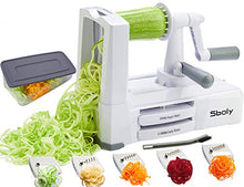 Load image into Gallery viewer, Vegetable Spiralizer Vegetable Slicer with 5 Blades, Zucchini Spaghetti Maker Zoodle Maker Veggie Pasta Maker, Strongest and Heaviest Duty Mandoline Slicer with Container, Lid, Brush