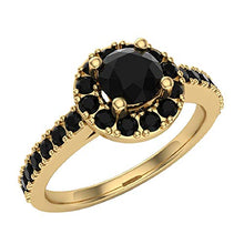 Load image into Gallery viewer, Black Diamond Halo Ring 1 Carat Total Weight 14K Yellow Gold (Ring Size 7)