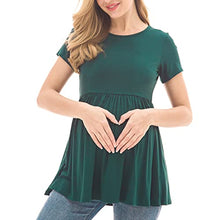 Load image into Gallery viewer, Bearsland Maternity Tops Short Sleeve Scoop Neck Breastfeeding Shirt Pregnancy Clothes,Green&Light Gray&White Flower,M