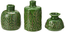 Load image into Gallery viewer, Creative Co-Op Green Embossed Stoneware Vases (Set of 3 Sizes)