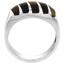 Load image into Gallery viewer, Sterling Silver Obsidian & Tiger Eye Ring for Men Oval Vertical Stripes Solid Back Handmade, Size 10