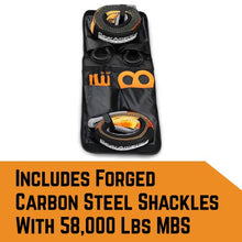 Load image into Gallery viewer, GearAmerica Off-Road Recovery Kit - Ultimate 4x4 Winching Accessories - Includes Tow Strap, Tree Saver, Heavy Duty Snatch Block Pulley, Winch Line Dampener, Recovery Gloves & Black D-Ring Shackles