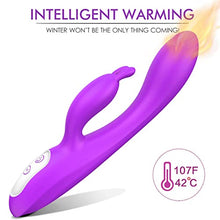 Load image into Gallery viewer, G Spot Rabbit Vibrator with Heating Function, Rose Sex Toys for Clitoris G-spot Stimulation,Waterproof Dildo Vibrator with 9 Powerful Vibrations Dual Motor Stimulator for Women or Couple Fun(Purple)