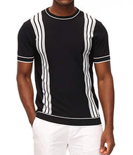Load image into Gallery viewer, PJ PAUL JONES Mens Striped Knit Golf Shirts Crewneck Short Sleeve Pullover Sweater Black 2XL