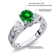 Load image into Gallery viewer, Gem Stone King 925 Sterling Silver Green Simulated Emerald Women Engagement Ring (2.76 Ct Round) (Size 7)