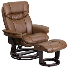 Load image into Gallery viewer, Flash Furniture Contemporary Multi-Position Recliner and Curved Ottoman with Swivel Mahogany Wood Base in Palimino LeatherSoft