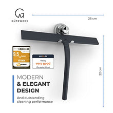 Load image into Gallery viewer, GÜTEWERK Shower Squeegee Black 9 in - incl. Chrome Suction Cup Hook - Stainless-Steel core - Silicone Rubber squeegees for Bathroom Cleaning Window Screen Bath Wiper Cleaner Glass Door Blade Showers