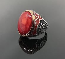 Load image into Gallery viewer, KAR 925K Sterling Silver Red Coral Men's Ring Red Enamelled Special Edition K65E (9)