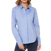 Load image into Gallery viewer, Dwirapal Women’s Stretchy Button Down Long Sleeve Shirts Casual Button Up Collar Slim Fit Office Work Blouse (Small, Denim Blue)