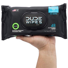 Load image into Gallery viewer, DUDE Wipes Flushable Wipes 48 Count Dispenser, Unscented Wet Wipes with Vitamin-E & Aloe for at-Home Use, Septic and Sewer Safe