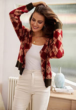 Load image into Gallery viewer, Women Lantern Sleeve Lightweight Cardigan Red Plaid Short Cover Up Warm Winter S