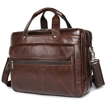 Load image into Gallery viewer, Augus Genuine Leather Mens Briefcase businessTravel Bags 15.6 Inch Laptop Bag YKK Zipper, Coffee