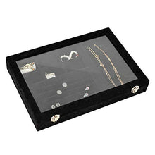 Load image into Gallery viewer, VIEFIN Velvet Stackable Jewelry Tray with Lid, Earring Drawer Insert Display Show Case, Dresser Organizer for Ring Stud, Necklace Holder Storage Box Chest,Black 4 in 1(with lid)