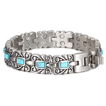 Load image into Gallery viewer, Wollet Jewelry Healthy Antique Style Blue Turquoise Magnetic Therapy Bracelets for Women