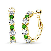 Load image into Gallery viewer, Gem Stone King 3.00 Ct G/H Lab Grown Diamond Green Simulated Tsavorite 18K Yellow Gold Plated Silver Earrings